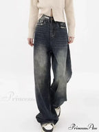 High Waisted Wide Leg Slim Ruffled Street Mop Jean