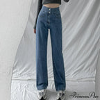 Hight Waist Blue White Wide Leg Comfy Jeans