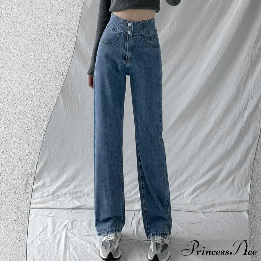 Hight Waist Blue White Wide Leg Comfy Jeans