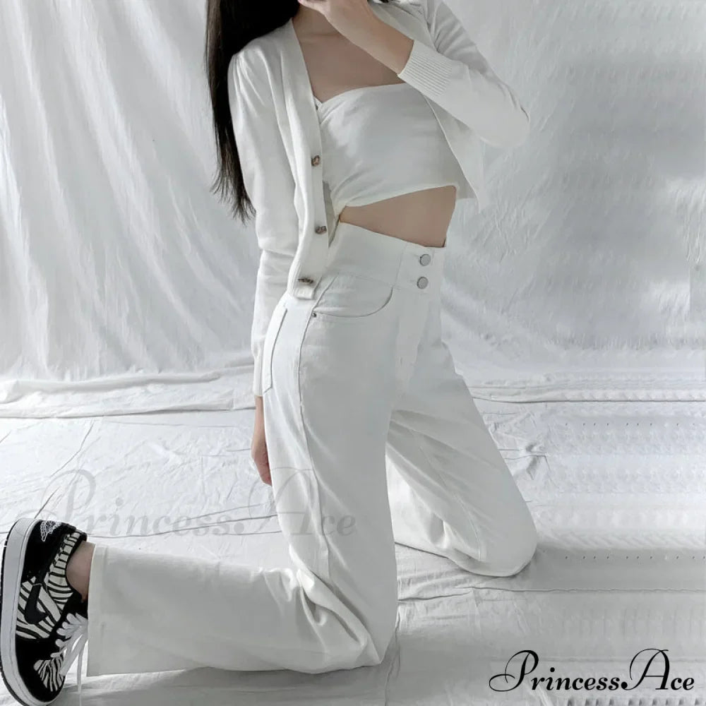 Hight Waist Blue White Wide Leg Comfy Jeans