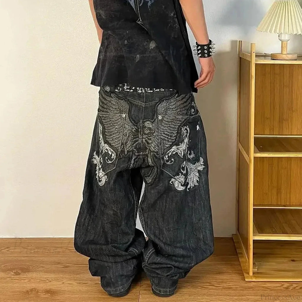 Hip Hop Eerie Rebellious Embroidery Denim Pant
