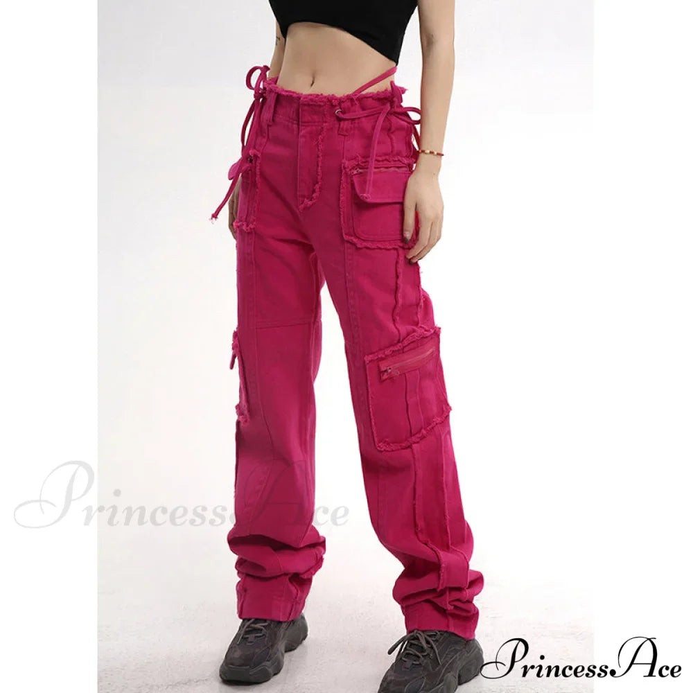 Hip Hop Red Vintage Cargo Jeans