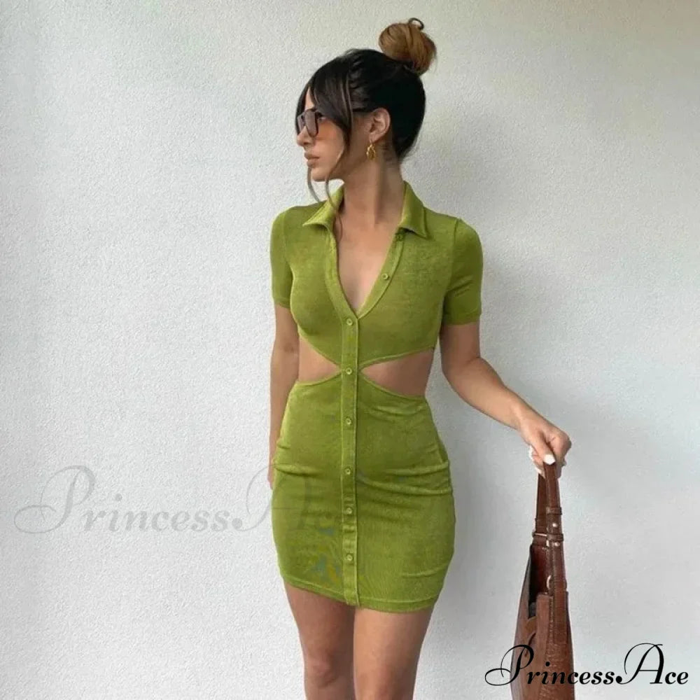 Hollow Bodycon Mini Split Nightclub Evening Female Casual Elegant Streetwear Top Cut Out Dress