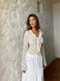 Hollow Fashionable See-Through Mesh Long-Sleeved Women's Lace Top/Cardigan/Blouse