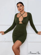 HOLLOW LONG SLEEVE SHORT DRESS