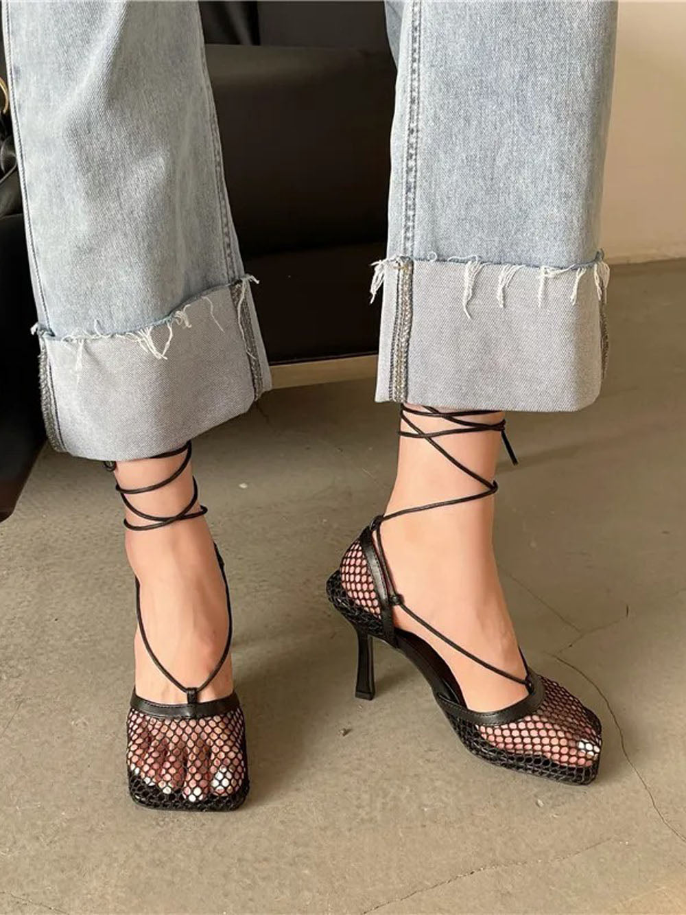 Hollow Mesh High Ankle Heel