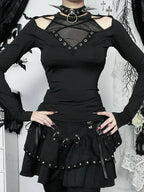 Hollow Mesh Patchwork Knit Top