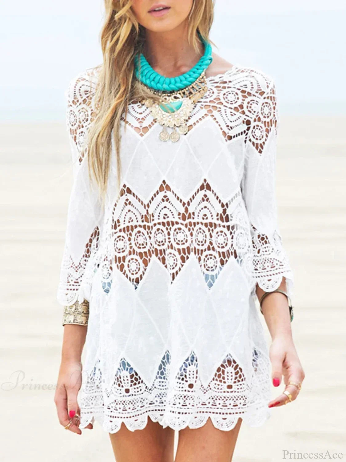 Hollow Out Half Sleeve Beach Cover Up