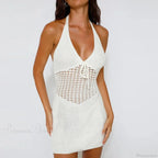 Hollow Out Knitted Slim Vacation Dress