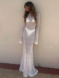 Hollow Out Long Sleeve Bikini Cover Up