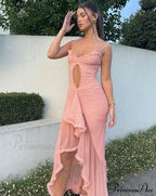 Hollow Out Ruffles Charming Strap Midi Dress