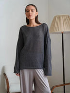 Hollow See-through O-neck Long Sleeve Sweater