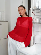 Hollow See-through O-neck Long Sleeve Sweater