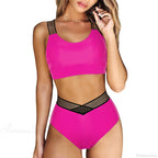 Hollow Solid Color High Waist Two Piece Set