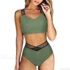 Hollow Solid Color High Waist Two Piece Set