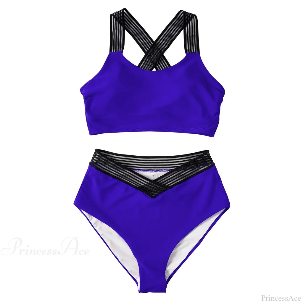 Hollow Solid Color High Waist Two Piece Set