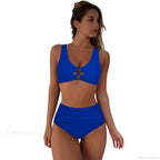 Hollow Solid Color High Waist Two Piece Set