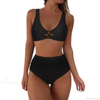 Hollow Solid Color High Waist Two Piece Set