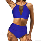 Hollow Solid Color High Waist Two Piece Set