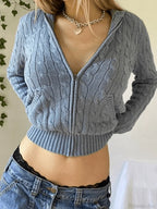 Hooded Button Graceful Front Knit Cardigan