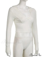 Hooded Ribbed Long Sleeve Deep V Neck Solid Color Slim Fit T-shirts