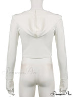 Hooded Ribbed Long Sleeve Deep V Neck Solid Color Slim Fit T-shirts