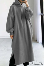 Hooded Sweatshirt Dress with Drop Shoulder