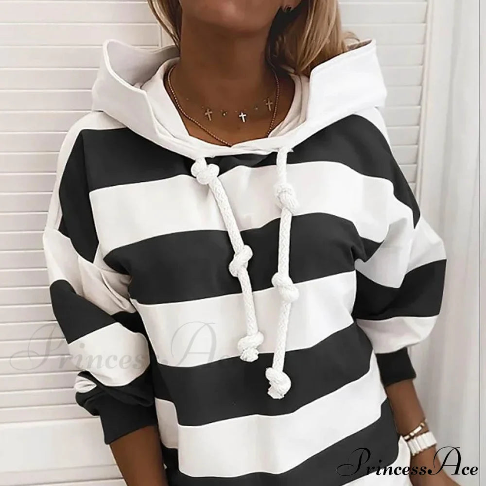 Hoodie Striped Women's Casual Pullover Sweatshirt