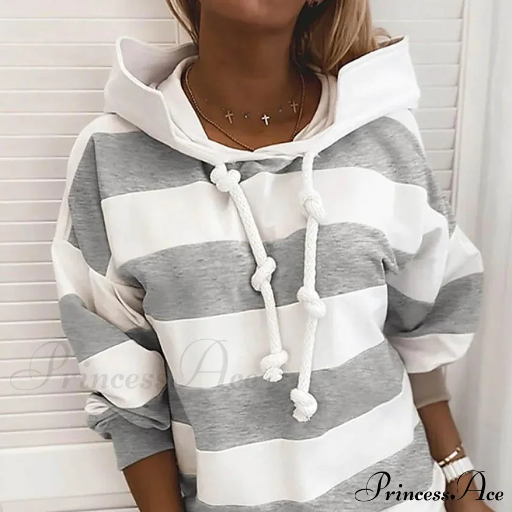 Hoodie Striped Women's Casual Pullover Sweatshirt