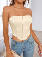 Hook And Eye Placket Boning Satin Tube Top