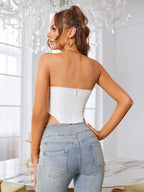 Hook And Eye Placket Side Ruched Boning Tube Top