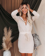 Hope Half Zip Hooded Knit Dress Oatmeal