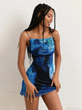 Hot Floral Print Sheath Backless Spaghetti Mini Nightclub Floral Dress