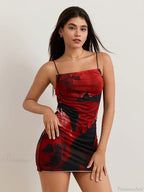 Hot Floral Print Sheath Backless Spaghetti Mini Nightclub Floral Dress