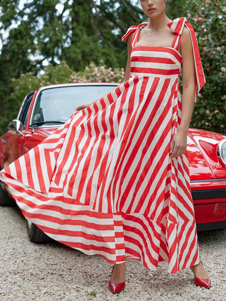 Hidden Striped Turtle High Waisted Maxi Dress - Poppy & Antique Stripe