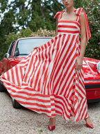 Hidden Striped Turtle High Waisted Maxi Dress - Poppy & Antique Stripe