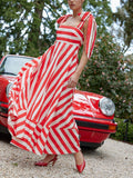 Hidden Striped Turtle High Waisted Maxi Dress - Poppy & Antique Stripe