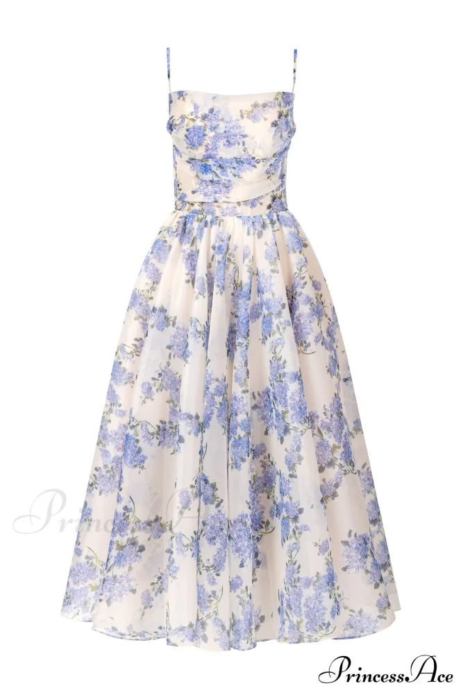 Hydrangea Spaghetti Stylish Strap Midi Dress