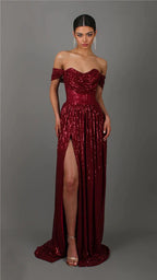 Off-Shoulder Ruched Sequin Party Dress