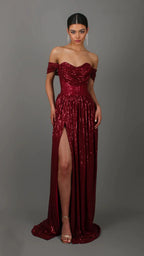 Off-Shoulder Ruched Sequin Party Dress