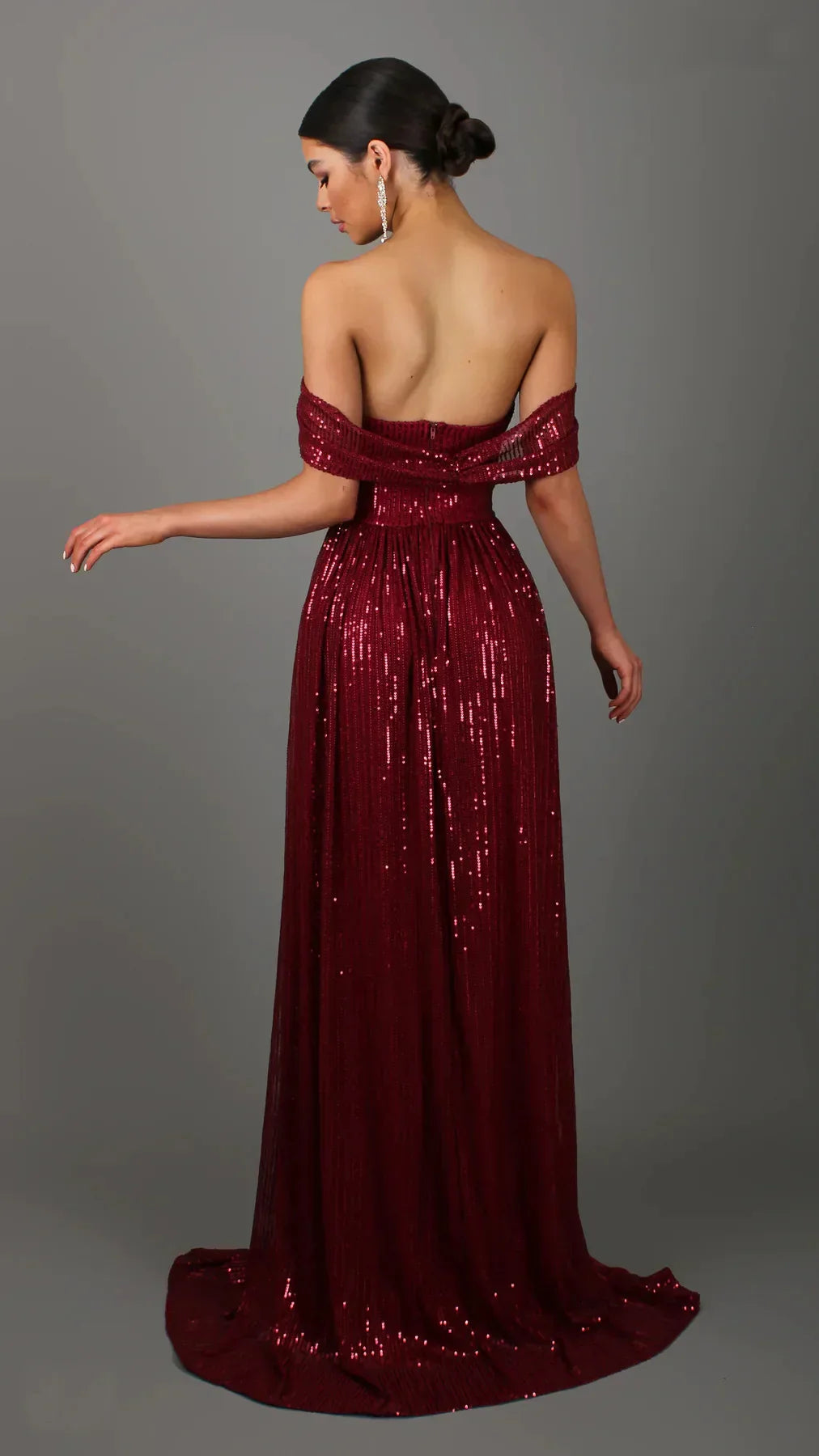 Off-Shoulder Ruched Sequin Party Dress
