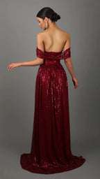 Off-Shoulder Ruched Sequin Party Dress