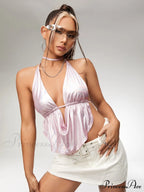 ICON Draped Front Backless Knot Hanky Hem Halter Top