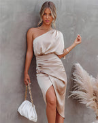 Camila Aesthetic Cocktail Dress with One Shoulder Statement Occasion Edit