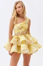 Aurora Premium Floral Print One Shoulder Chiffon Mini Dress Chic Silhouette Collection