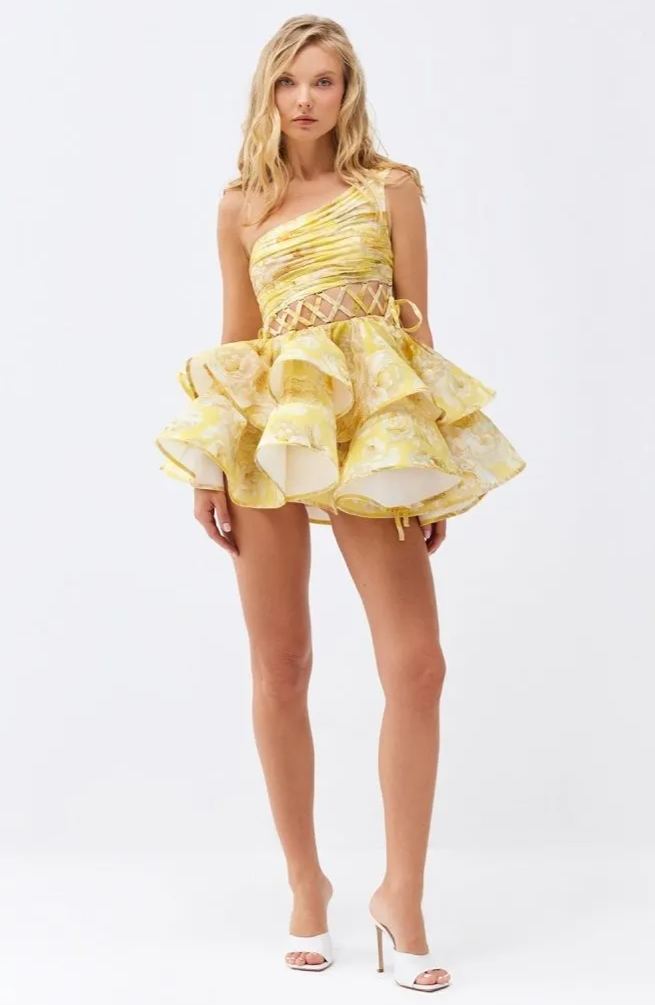 Aurora Premium Floral Print One Shoulder Chiffon Mini Dress Chic Silhouette Collection