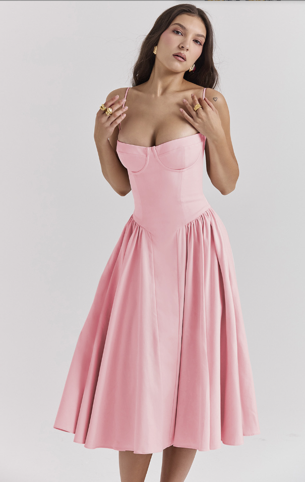 Milagros Premium Sleeveless Midi Dress with a Corset Fit Elevated Occasion Wear
