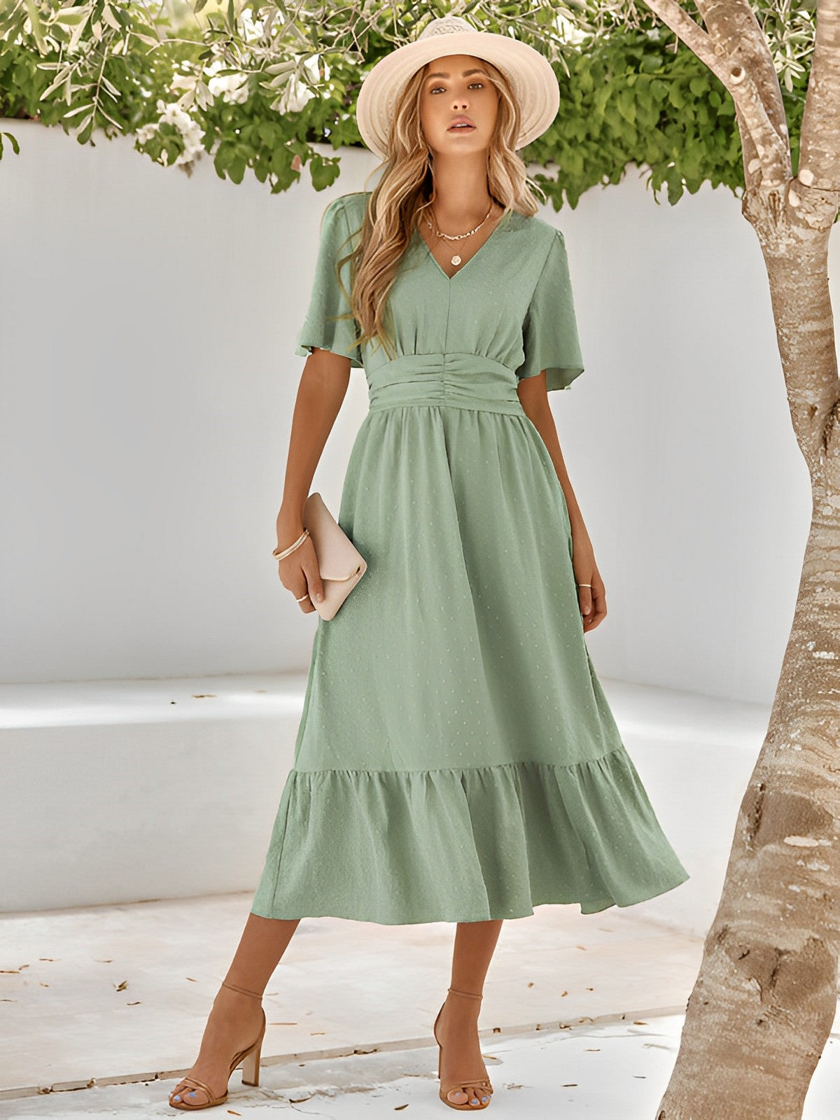 Estela Timeless Belted Wrap Layered Maxi Dress Elevated Occasion Wear