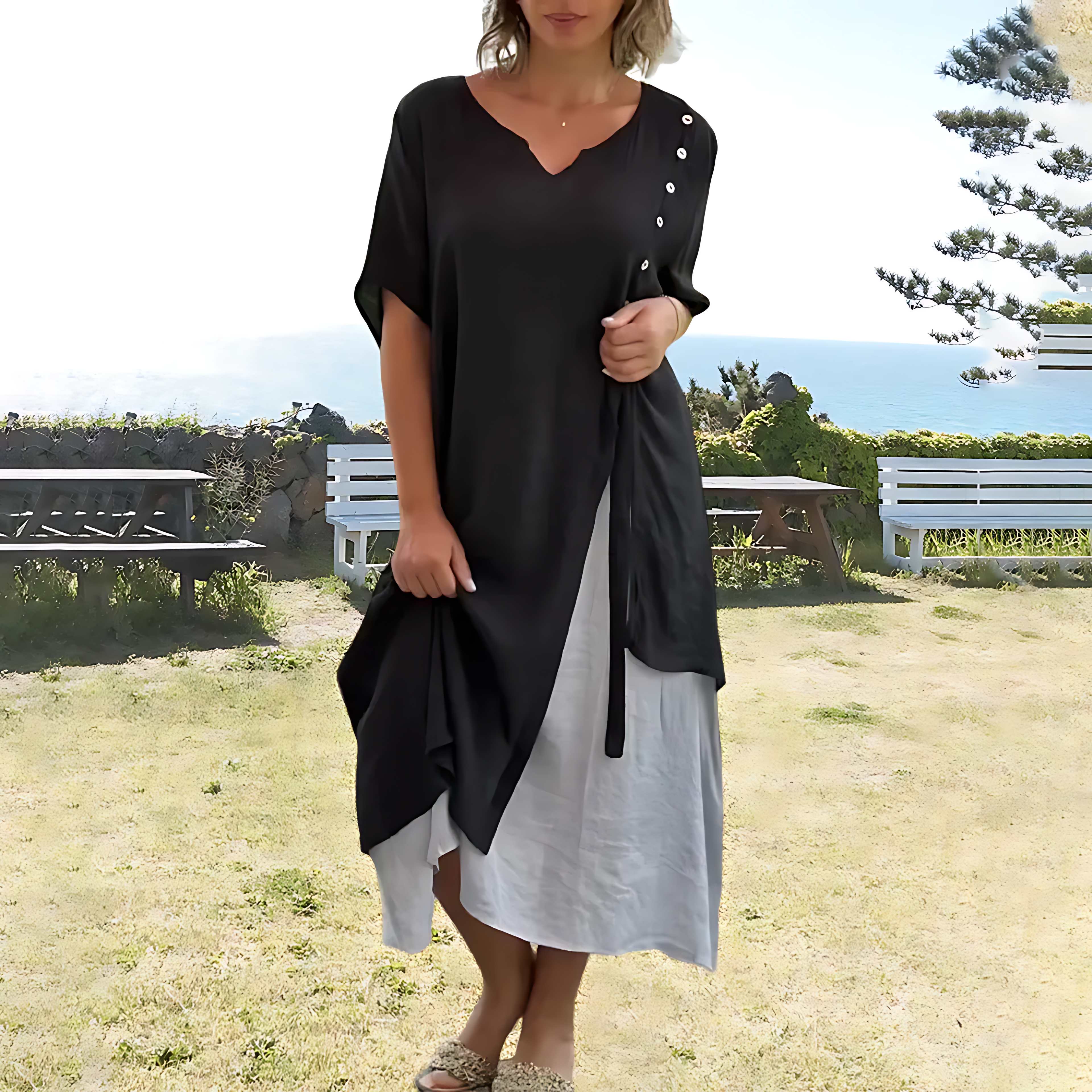 Ximena Aesthetic , Loose V Neck Dress Premium Wardrobe Essential