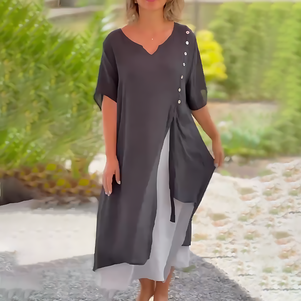 Ximena Aesthetic , Loose V Neck Dress Premium Wardrobe Essential